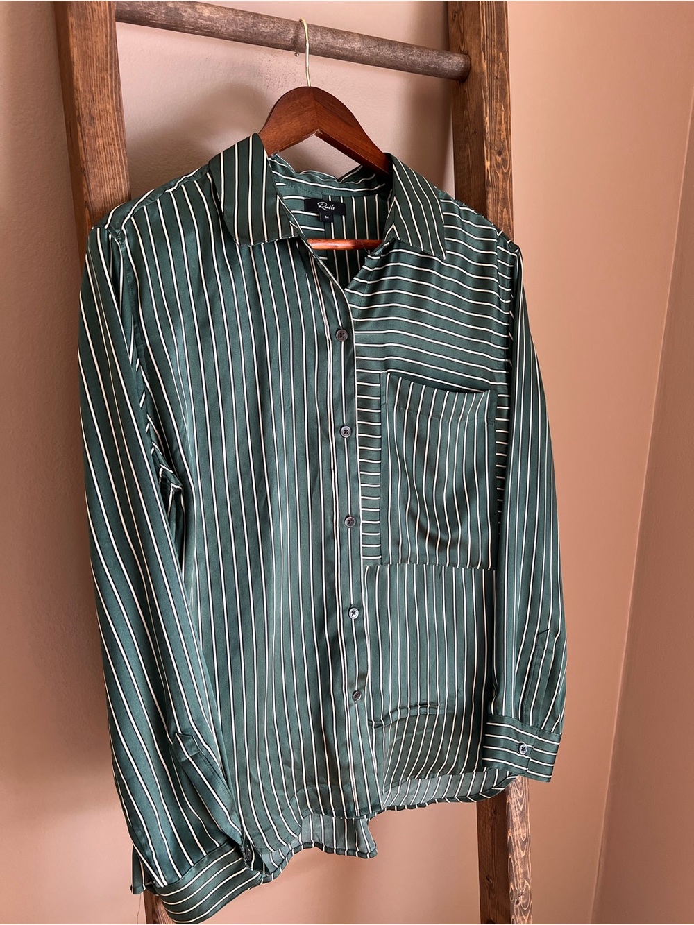 Rails Silk Forest Green Striped Button-Up Blouse - Picture 3 of 8